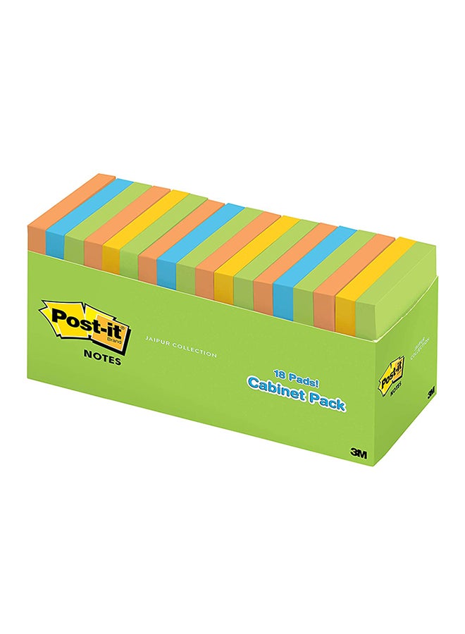 Post It - Post-It Notes, Jaipur Colors, Unique Adhesive Designed For Paper 3 In. X 3 In, 18 Pads/Pack, (654-18Brcp) - Image 1