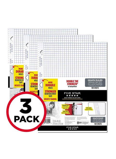 Five Star Loose Leaf Paper, 3 Hole Punched, Reinforced Filler Paper, Graph Ruled, 11