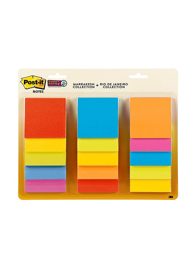 Post It - Post-It Super Sticky Notes, 2X Sticking Power, 3 In X 3 In, Assorted Colors, 15 Pads/Pack, 45 Sheets/Pad (654-15Ssmulti) - Image 1