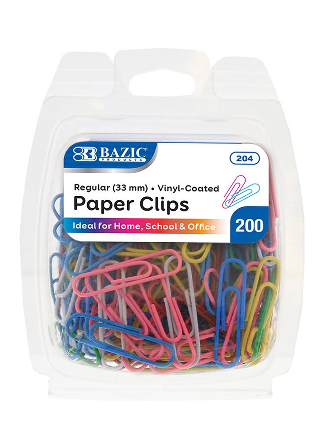 No.1 Regular Color Paper Clips, 33 Mm, Assorted, 200 Per Pack