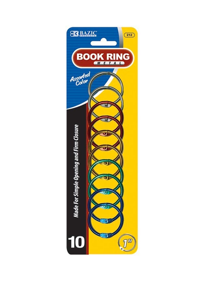 Metal Book Rings, 1 Inch, Assorted, 10 Per Pack