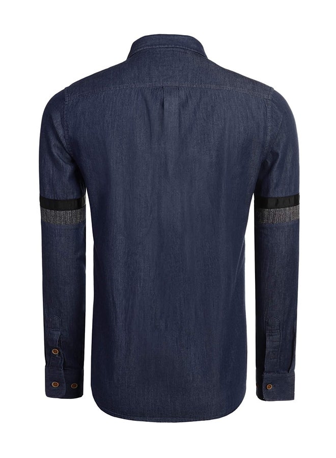 COOFANDY Men Fashion Turn Down Collar Long Sleeve Button Down Denim Casual Shirts Dark Blue - Image 2