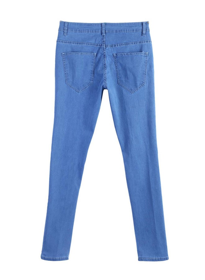 Generic - Men Casual Ripped Hole Denim Skinny Slight Stretch Pencil Jeans Blue - Image 1