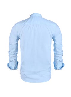 Generic Fashion Men Slim Long Sleeve Turn-down Neck Single Breasted Solid Casual Shirt Sky blue  - Image 2