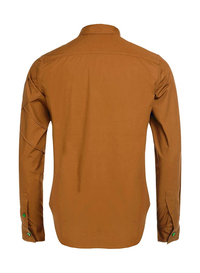 Men Long Sleeve  Pure Color Casual Loose Cotton Button Down Shirts Brown - Image 2