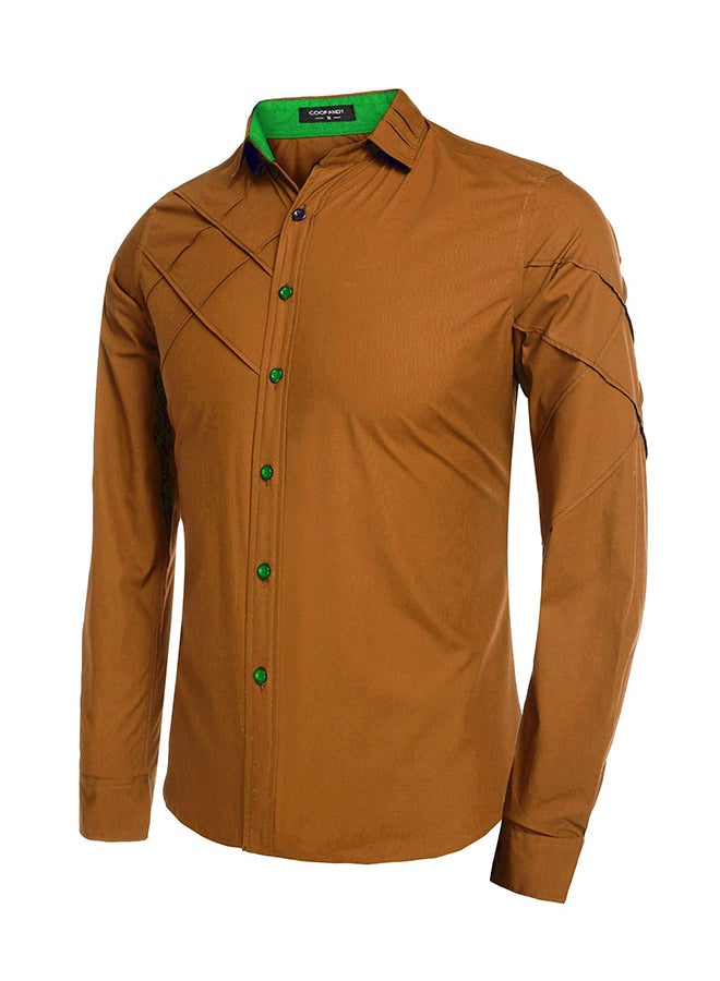 Men Long Sleeve  Pure Color Casual Loose Cotton Button Down Shirts Brown - Image 3