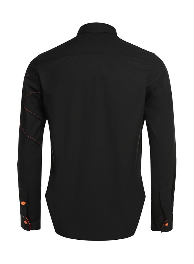 Men Long Sleeve  Pure Color Casual Loose Cotton Button Down Shirts Black - Image 2