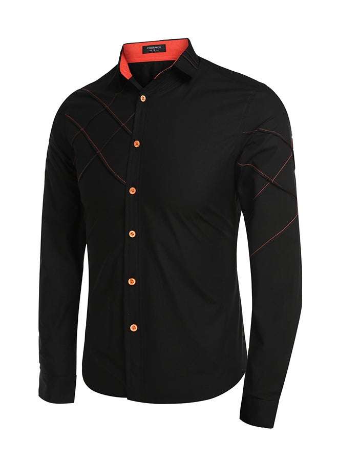 Men Long Sleeve  Pure Color Casual Loose Cotton Button Down Shirts Black - Image 3