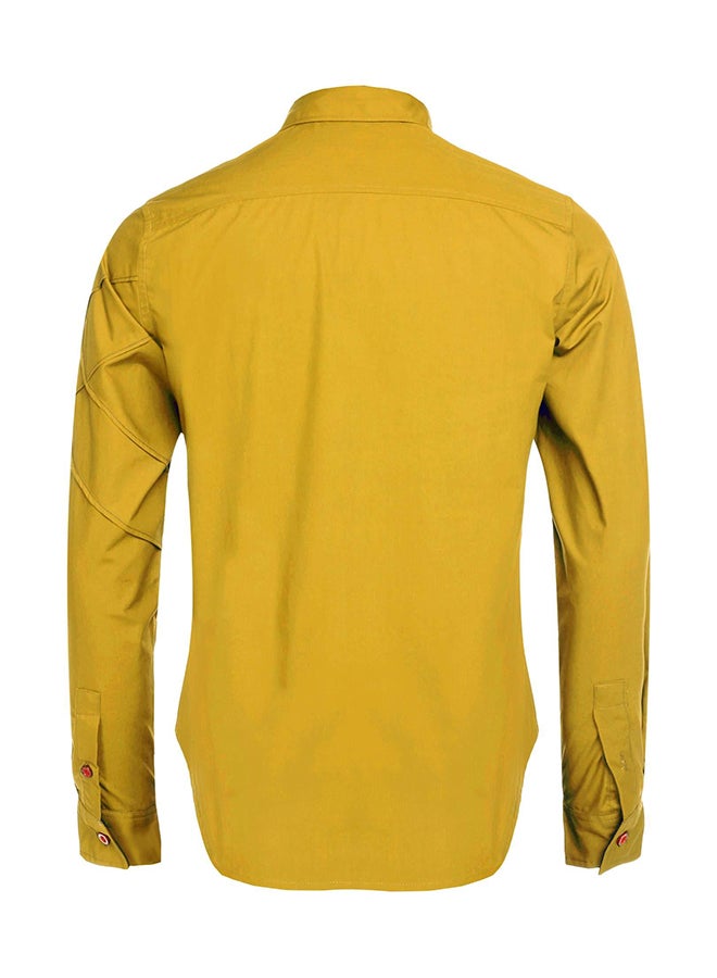 Men Long Sleeve  Pure Color Casual Loose Cotton Button Down Shirts Gold - Image 2