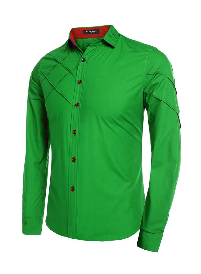 Men Long Sleeve  Pure Color Casual Loose Cotton Button Down Shirts Green - Image 3