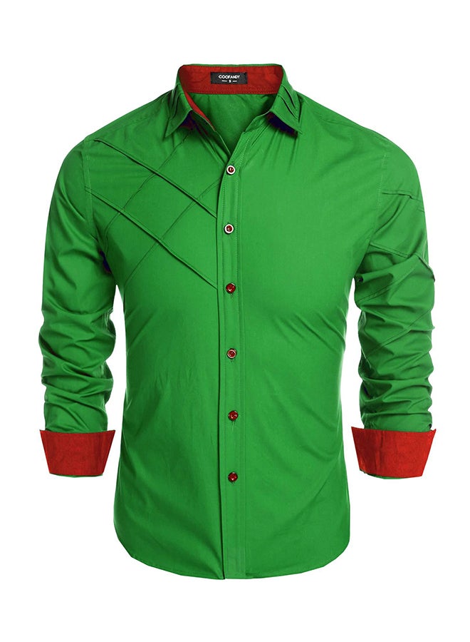 Men Long Sleeve  Pure Color Casual Loose Cotton Button Down Shirts Green - Image 1