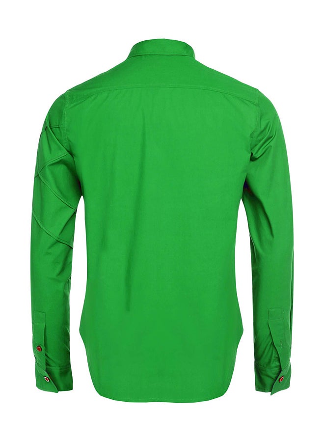 Men Long Sleeve  Pure Color Casual Loose Cotton Button Down Shirts Green - Image 2