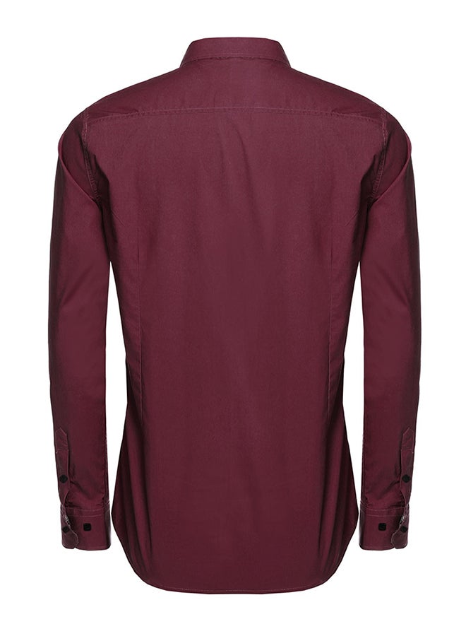 Men Long Sleeve Turn Down Neck Front Pocket Loose Tops Casual Dress Cotton Button Down Shirts Wine Red  - Image 2