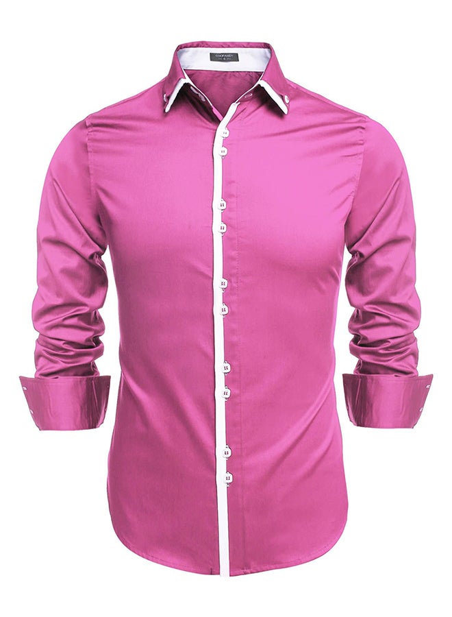 COOFANDY Men Fashion Dual Turn Down Collar Long Sleeve Solid Cotton Button Down Casual Shirts Pink - Image 1