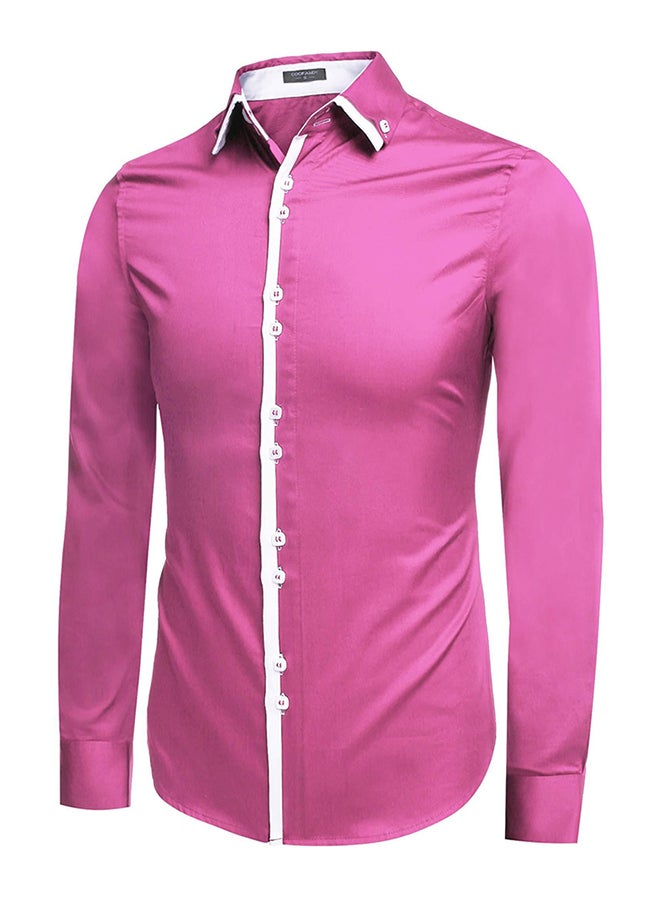 COOFANDY Men Fashion Dual Turn Down Collar Long Sleeve Solid Cotton Button Down Casual Shirts Pink - Image 3
