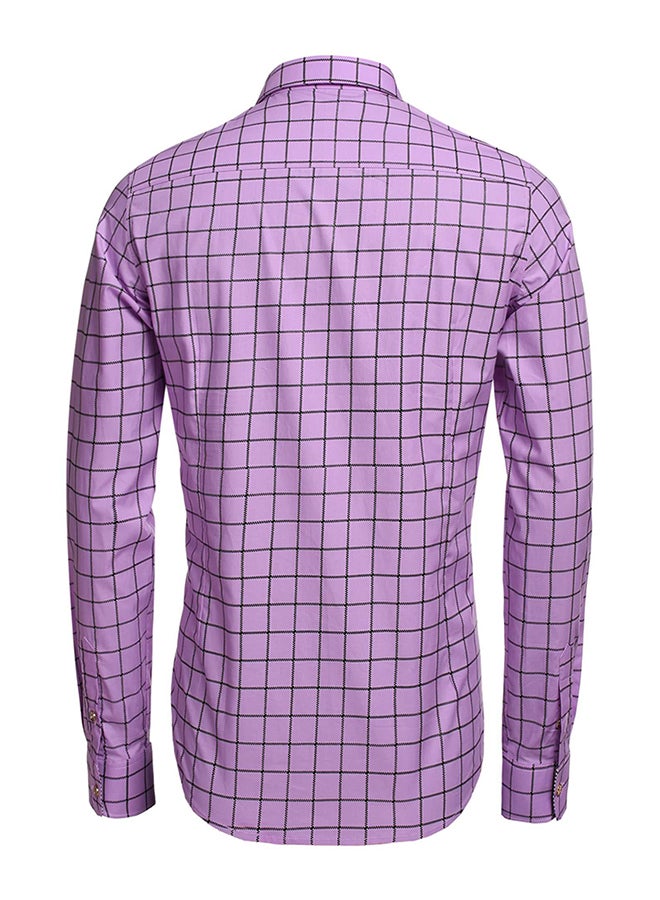 COOFANDY Men Fashion Turn Down Collar Long Sleeve Plaid Cotton Button Down Casual Shirts Purple - Image 2