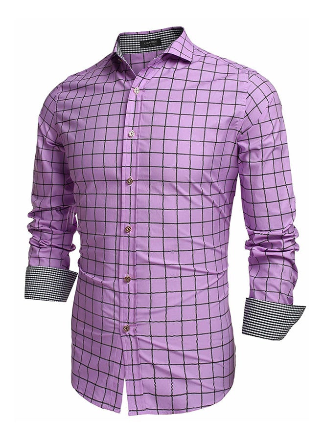COOFANDY Men Fashion Turn Down Collar Long Sleeve Plaid Cotton Button Down Casual Shirts Purple - Image 3