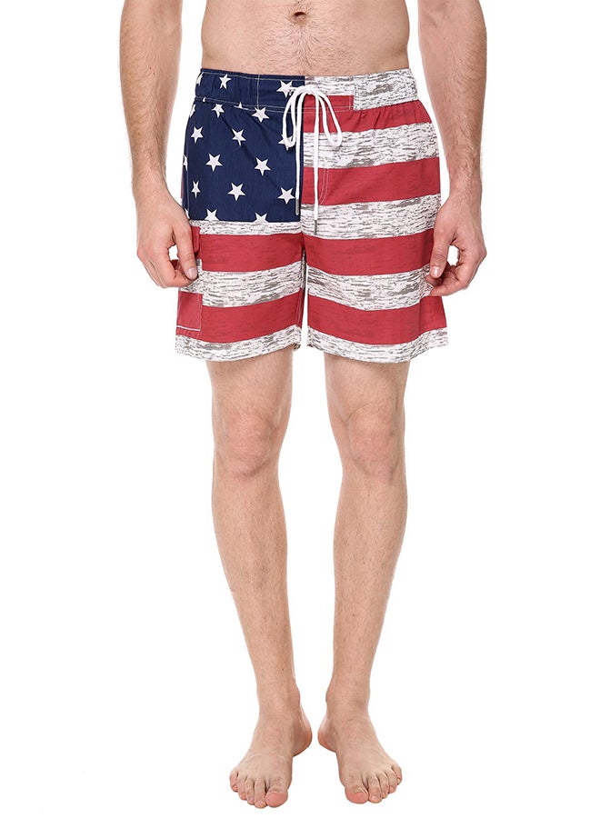 COOFANDY New Men Fashion Mid-waisted American Flag Casual Print Denim Beach Swim Trunks Shorts Red  - Image 1