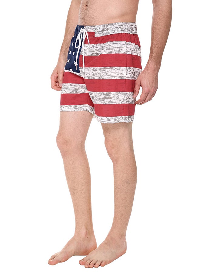 COOFANDY New Men Fashion Mid-waisted American Flag Casual Print Denim Beach Swim Trunks Shorts Red  - Image 3