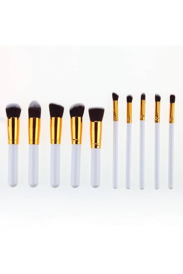 10-Piece Cosmetic Brush Set White/Gold/Black