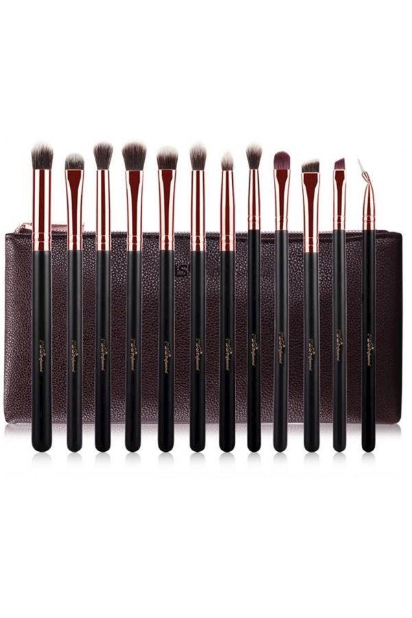 12-Piece Eyeshadow Makeup Brush Set With Polyurethane Leather Case Gold - Image 2