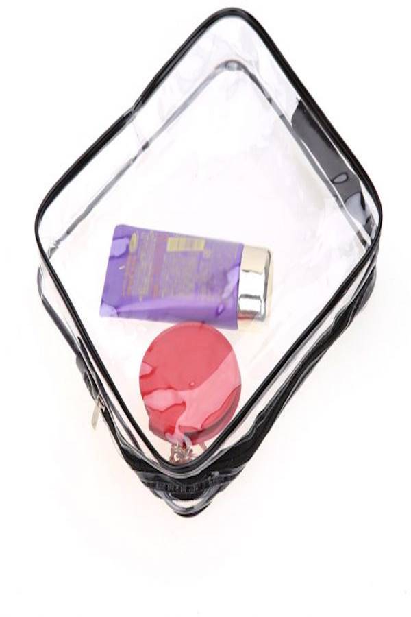 3-Piece Cosmetic Bag Set Clear/Black - Image 3