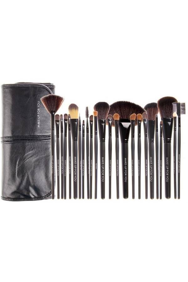 طقم فراشي مستحضرات تجميل مكون من 24 قطعة أسود - Image 2