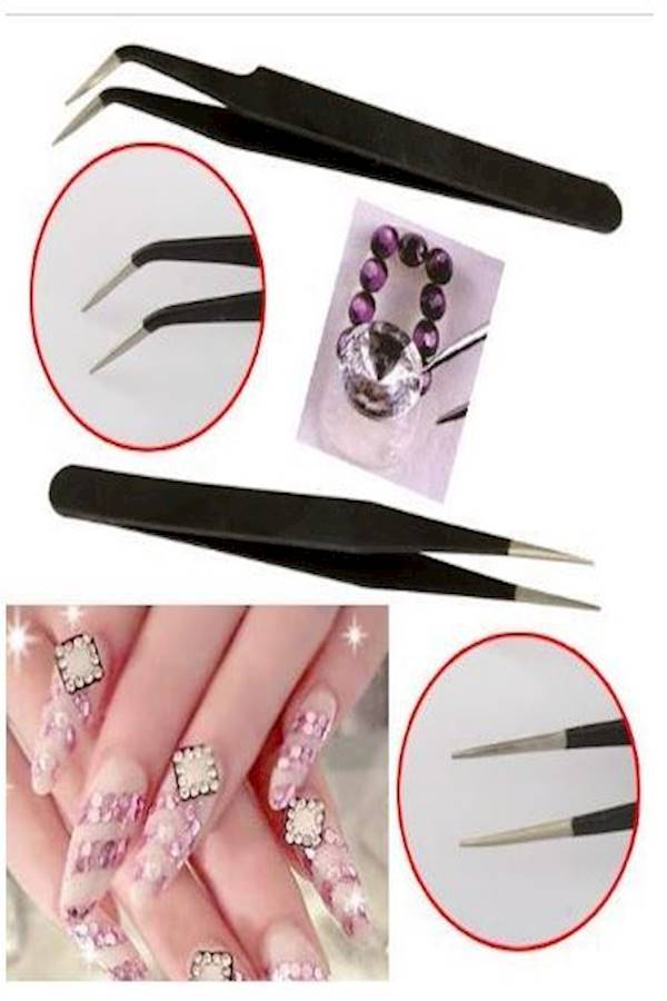 مجموعة ملاقط لفن تزيين الأظافر المصنوعة من الأكريليك، قطعتان أسود/ذهبي - Image 1