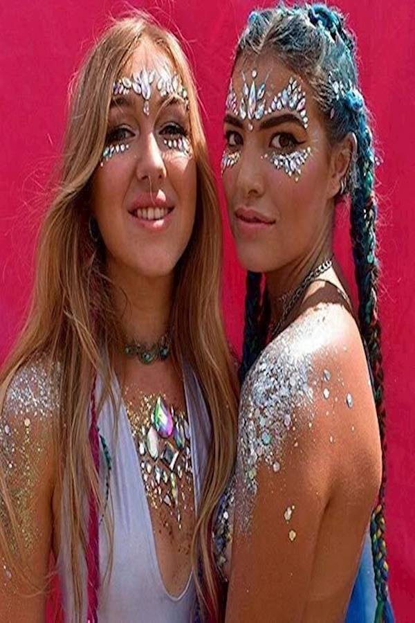 ماركة غير محددة - تاتو مؤقت للجسم والوجه مرصع بالجواهر بتصميم حورية البحر مع ملصقات دموع بألوان قوس قزح متعدد الألوان - Image 1