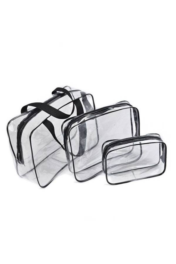 طقم حقائب تنظيم المكياج متعددة لاستخدامات مكوّن من 3-قطع شفاف/ أسود - Image 4