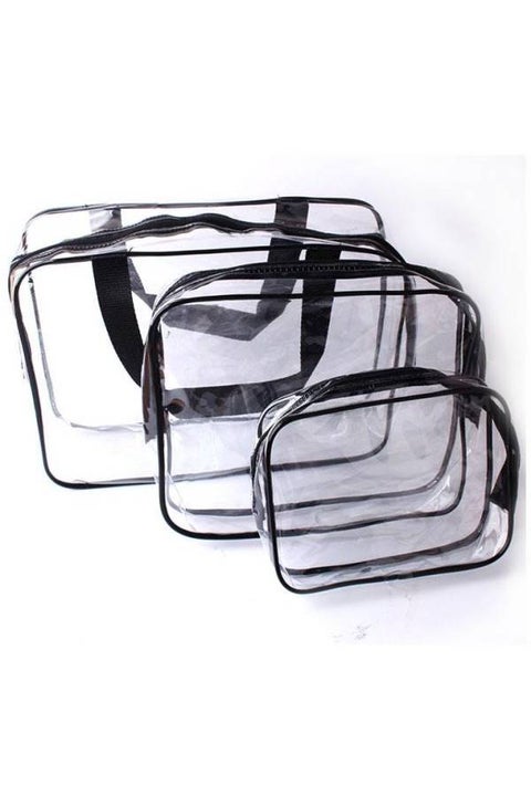 3-Piece Multi-Purpose Makeup Organizer Bag Set Clear/Black