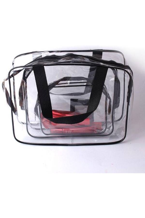 طقم حقائب تنظيم المكياج متعددة لاستخدامات مكوّن من 3-قطع شفاف/ أسود - Image 3