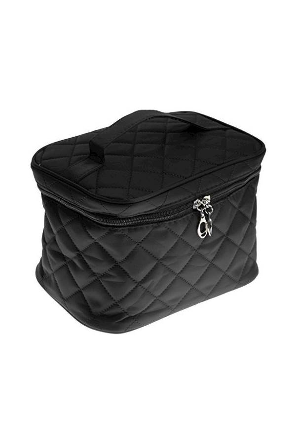 حقيبة مكياج محمولة للأماكن الخارجية بمساحة تخزين واسعة لمستحضرات التجميل ومزودة بحزام ومساحة لتنظيم المجوهرات وأدوات الزينة ومستحضرات التجميل أسود - Image 1