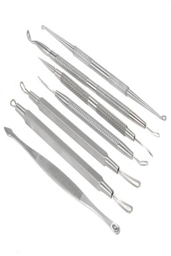 Generic - 7-Piece Double-Edged Pimple Needle Set With Storage Bag Silver/Black - Image 1