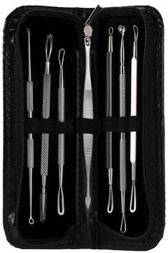 7-Piece Double-Edged Pimple Needle Set With Storage Bag Silver/Black