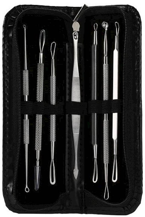 7-Piece Double-Edged Pimple Needle Set With Storage Bag Silver/Black