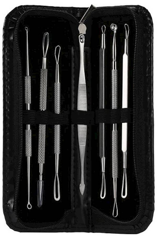 Generic - 7-Piece Double-Edged Pimple Needle Set With Storage Bag Silver/Black - Image 1
