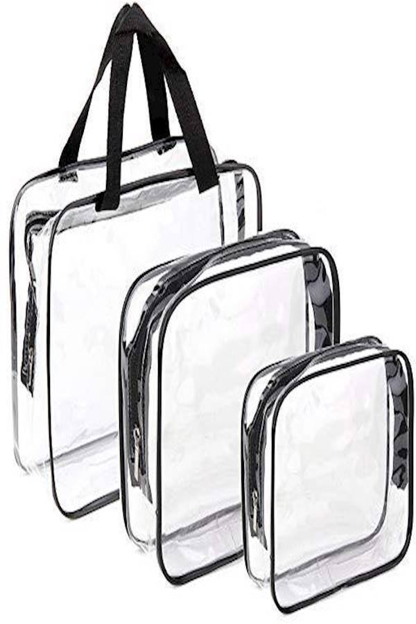 3-Piece Travel Makeup Bag Set Clear/Black - Image 1