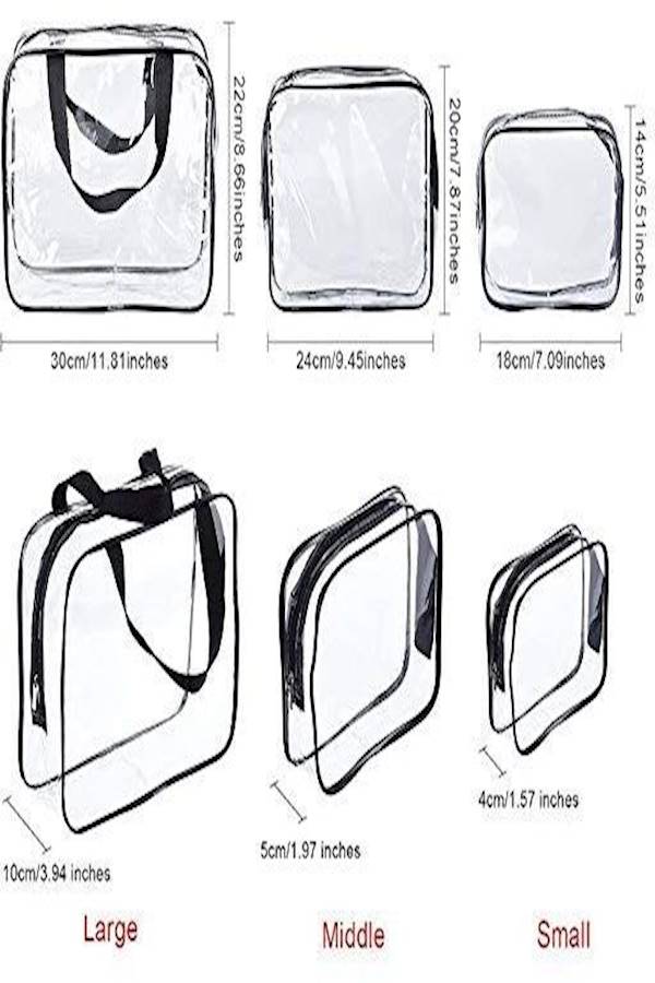 3-Piece Travel Makeup Bag Set Clear/Black - Image 4