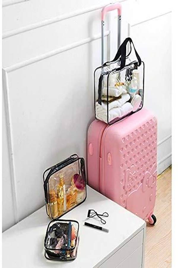 3-Piece Travel Makeup Bag Set Clear/Black - Image 5