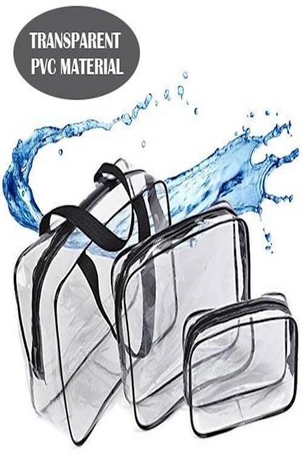 3-Piece Travel Makeup Bag Set Clear/Black - Image 3