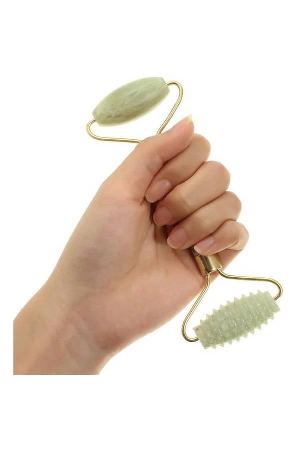 Dual Action Jade Facial Roller Green/Gold 14cm - Image 3