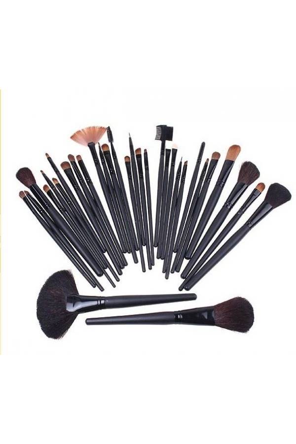 32-Piece Makeup Brush Set With Rayon Cosmetic Bag Black - Image 4