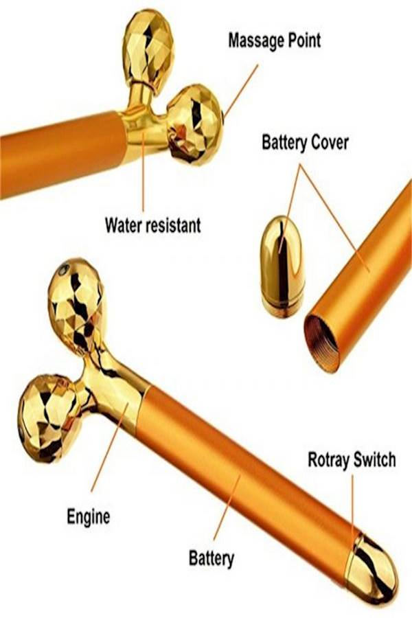 24 Karat Gold Plated 3D Roller Pulse Facial Massager Gold - Image 3