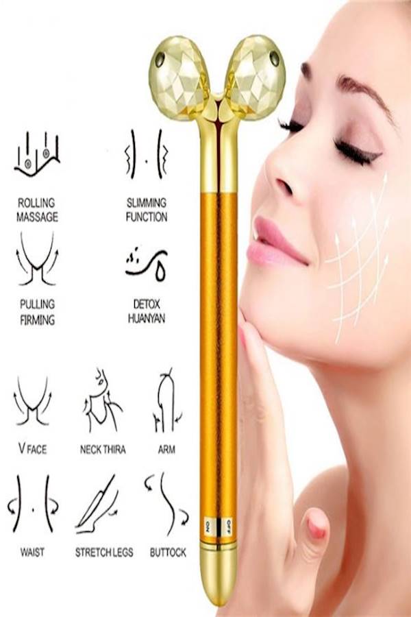 24 Karat Gold Plated 3D Roller Pulse Facial Massager Gold - Image 5