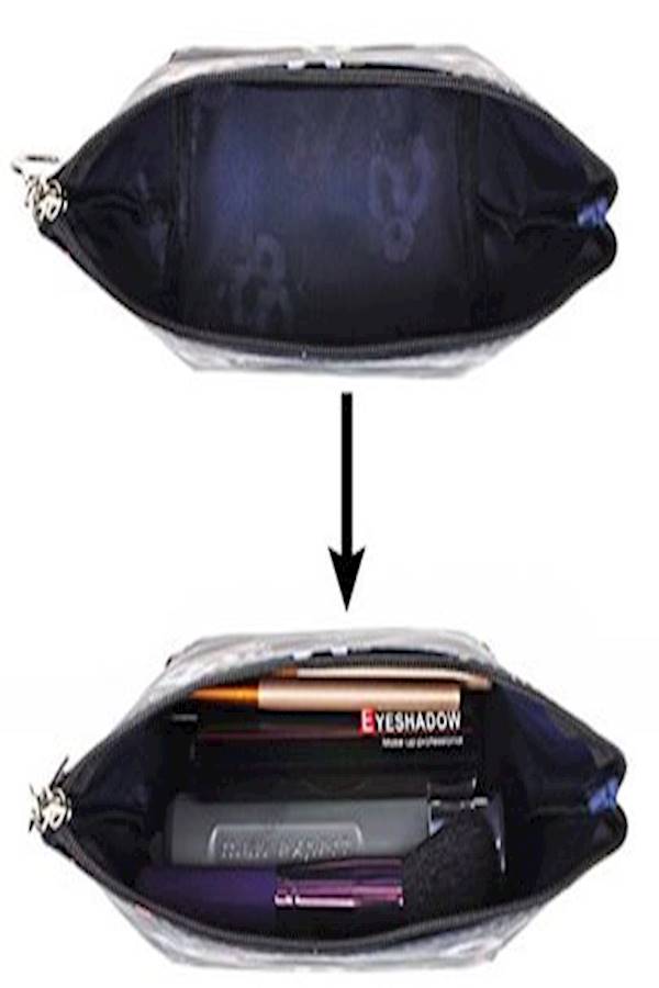 Printed Cartoon Floral Cosmetic Toiletry Bag Black - Image 5