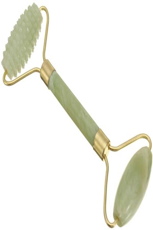 أداة تدليك الوجه محمولة ومصنوعة من حجر اليشم ذهب أخضر 14سم - Image 1