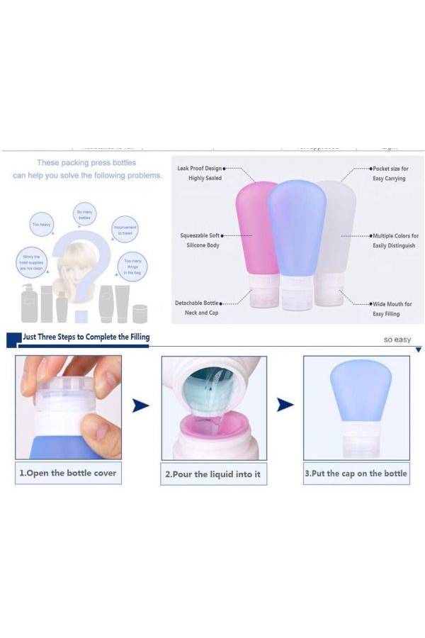 3-Piece Squeezable Liquid Cosmetics Bottles Purple/Pink/White 60ml - Image 4
