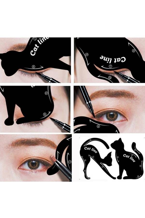 طقم استنسل 2 في 1 على شكل قطة لتحديد العيون أسود - Image 5
