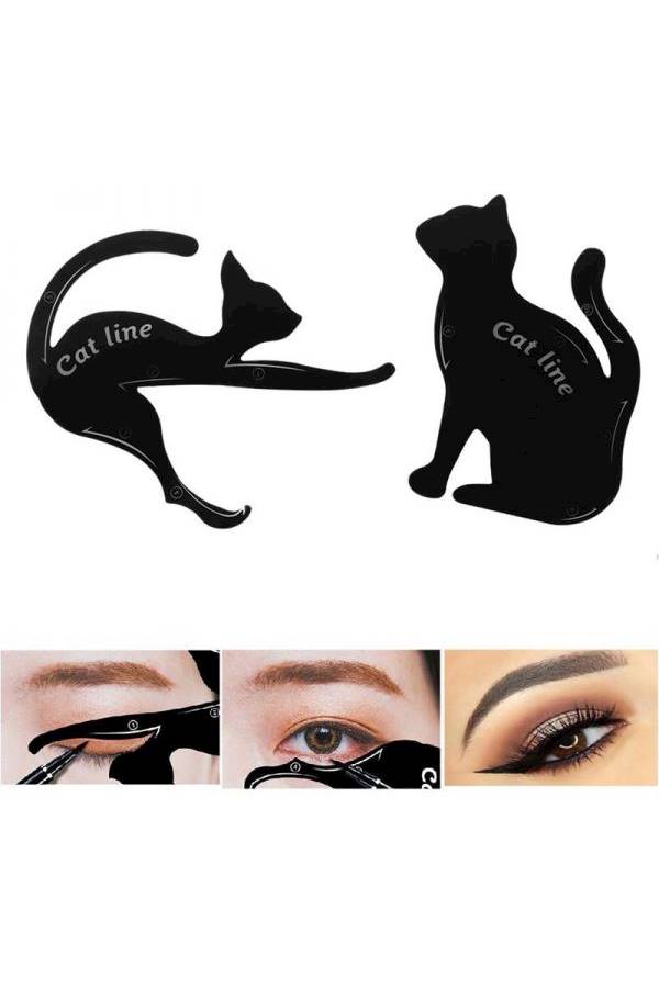طقم استنسل 2 في 1 على شكل قطة لتحديد العيون أسود - Image 4